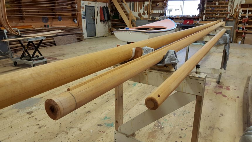 New Sitka Spruce hollow mast, hollow boom, and gaff